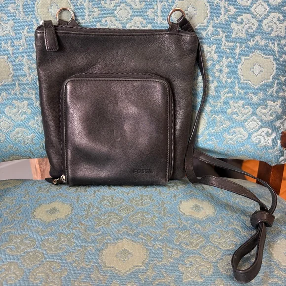 VTG Fossil Black Leather Crossbody Bag One Size - Picture 2 of 7
